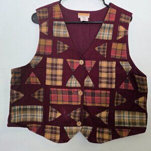 Vintage Patchwork Burgundy Vest Size 14-16
